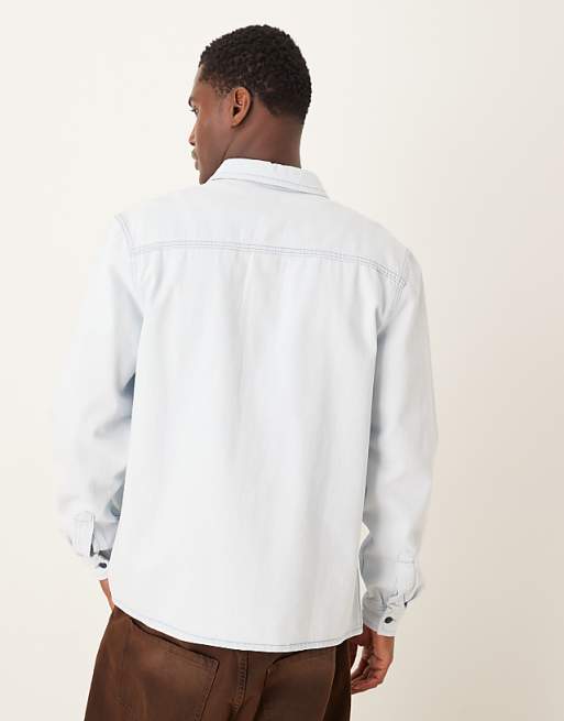 ASOS DESIGN Denim Western Shirt In Lightwash Blue