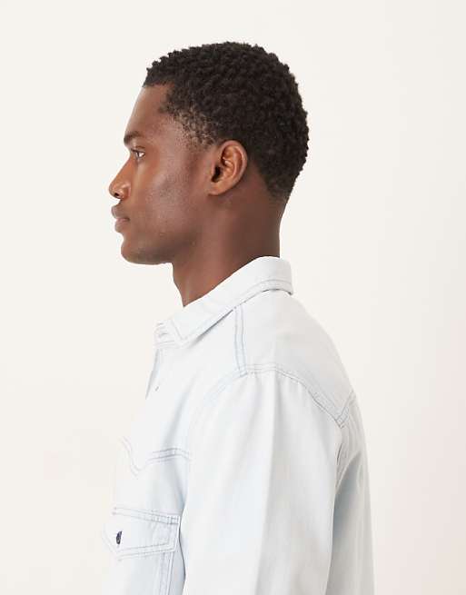 ASOS DESIGN Denim Western Shirt In Lightwash Blue