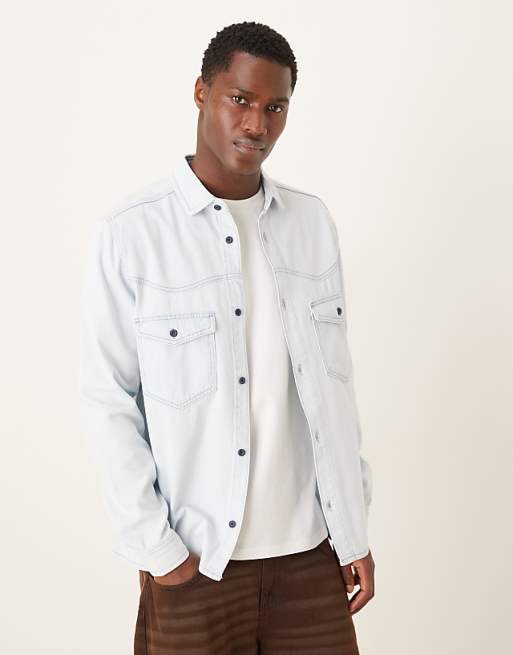 ASOS DESIGN denim western shirt in lightwash blue