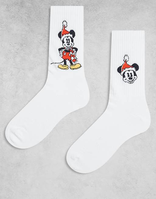 ASOS DESIGN Disney 2 pack socks with Mickey Santa graphic in white