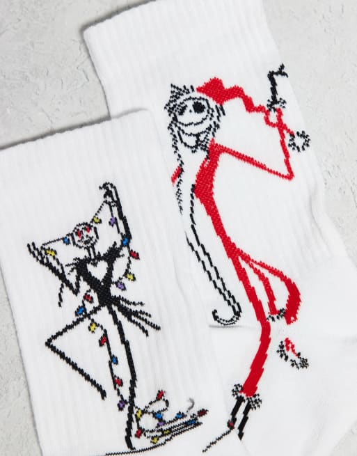 ASOS DESIGN Disney 2 Pack Socks With Nightmare Before Christmas Graphic In White