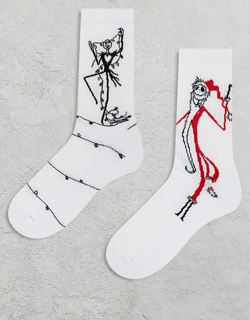 ASOS DESIGN Disney 2 pack socks with Nightmare Before Christmas graphic in white