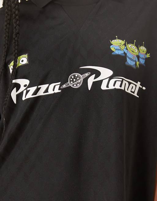 ASOS DESIGN Disney Pixar Unisex Oversized Sports Jersey With Toy Story Pizza Planet Prints In Black - BLACK