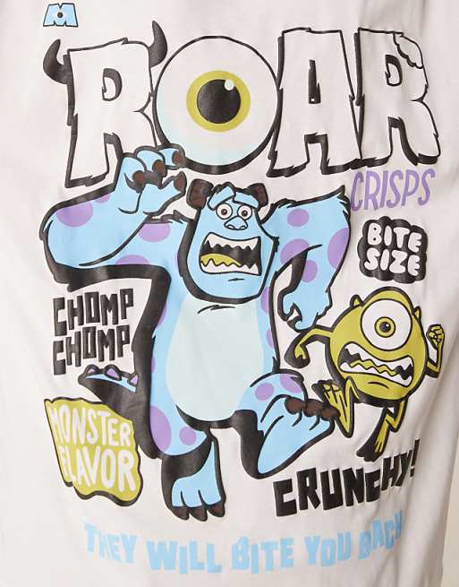 ASOS DESIGN Disney Pixar Unisex Oversized T-shirt With Monsters Inc Print In White - WHITE