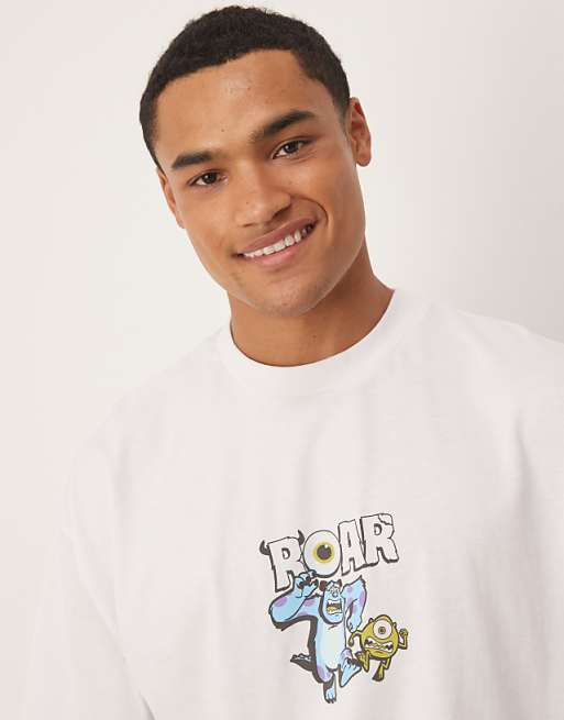 ASOS DESIGN Disney Pixar Unisex Oversized T-shirt With Monsters Inc Print In White - WHITE