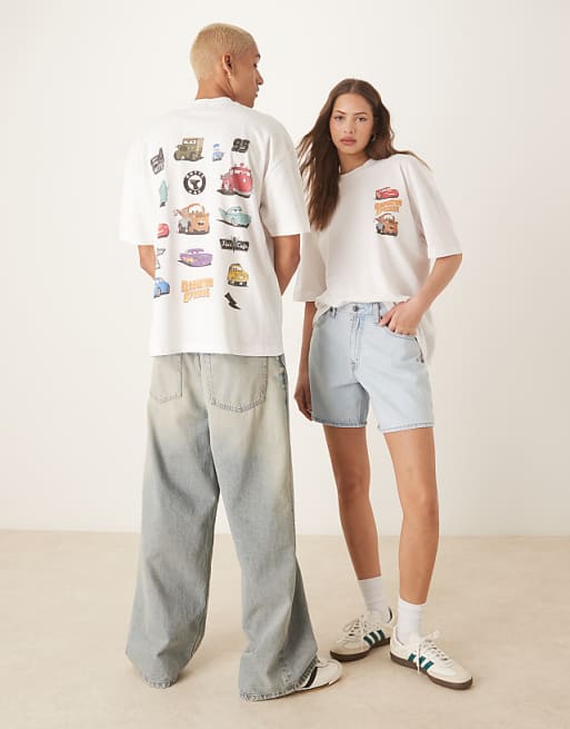 ASOS DESIGN Disney Pixar unisex oversized t-shirt with Cars prints in white