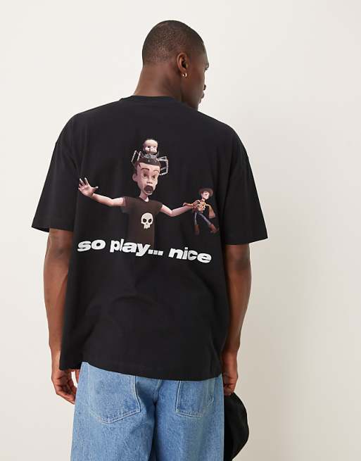 ASOS DESIGN Disney Pixar Unisex Oversized T-shirt With Toy Story Sid Prints In Black