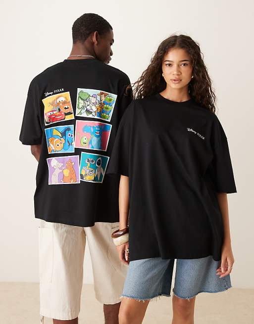 ASOS DESIGN Disney Pixar Unisex Oversized T-shirt With Character Prints In Black