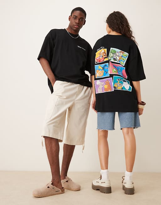ASOS DESIGN Disney Pixar unisex oversized t-shirt with character prints in black