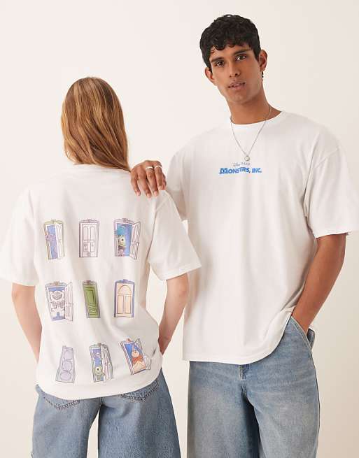 ASOS DESIGN Disney Pixar Unisex Oversized T-shirt With Monsters Inc Multi Prints In White