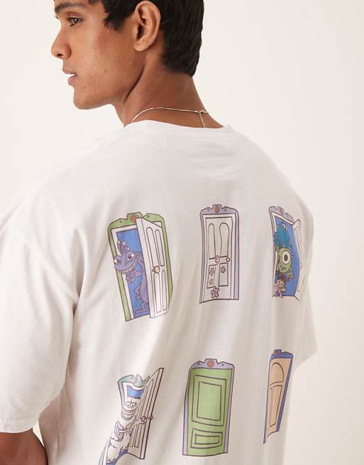 ASOS DESIGN Disney Pixar Unisex Oversized T-shirt With Monsters Inc Multi Prints In White
