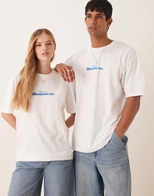 ASOS DESIGN Disney Pixar unisex oversized t-shirt with Monsters Inc multi prints in white