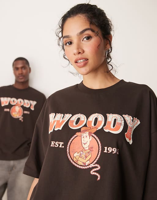 ASOS DESIGN Disney Pixar unisex oversized t-shirt with Toy Story Woody print in brown - BROWN