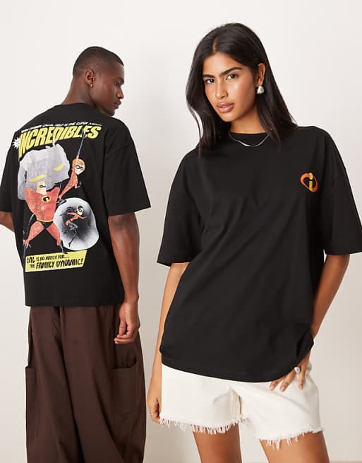 ASOS DESIGN Disney Pixar unisex oversized t-shirt with The Incredibles prints in black