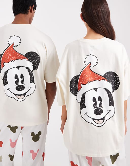 ASOS DESIGN Disney Pyjama Set With Christmas Mickey Mouse Graphic In Cream