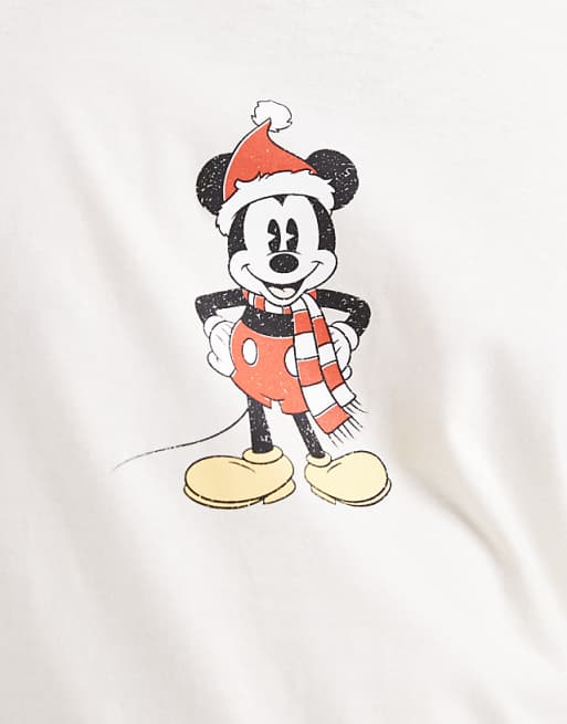 ASOS DESIGN Disney Pyjama Set With Christmas Mickey Mouse Graphic In Cream