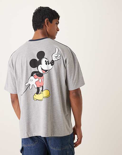 ASOS DESIGN Disney Unisex Oversized T-shirt With Mickey Mouse Prints In Grey