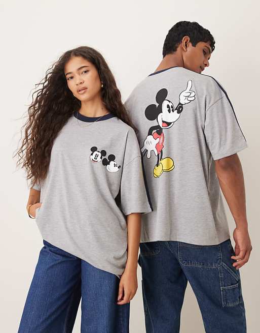 ASOS DESIGN Disney unisex oversized t-shirt with Mickey Mouse prints in grey