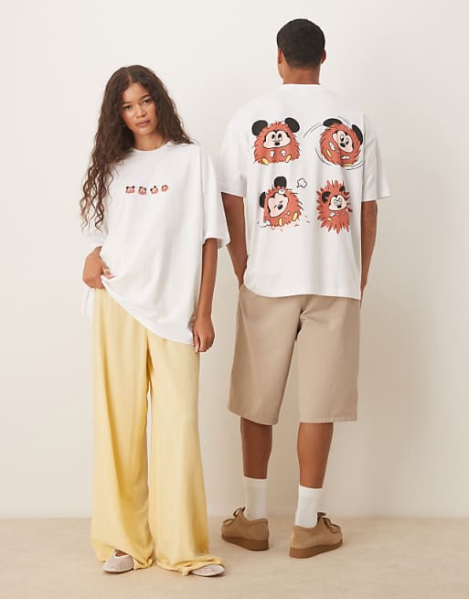 ASOS DESIGN Disney Unisex Oversized T-shirt With Mickey Mouse Prints In White