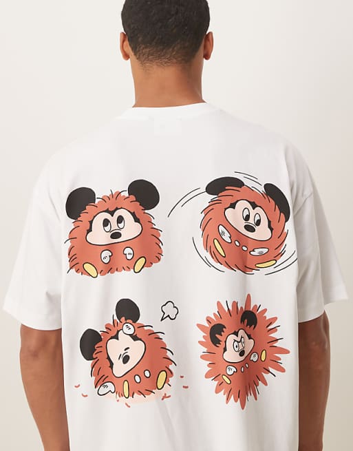 ASOS DESIGN Disney Unisex Oversized T-shirt With Mickey Mouse Prints In White