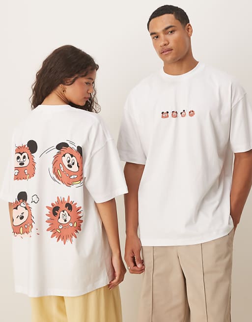 ASOS DESIGN Disney unisex oversized t-shirt with Mickey Mouse prints in white