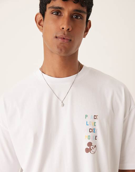 ASOS DESIGN Disney Unisex Oversized T-shirt With Mickey Mouse Text Prints In White