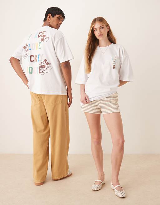 ASOS DESIGN Disney unisex oversized t-shirt with Mickey Mouse text prints in white