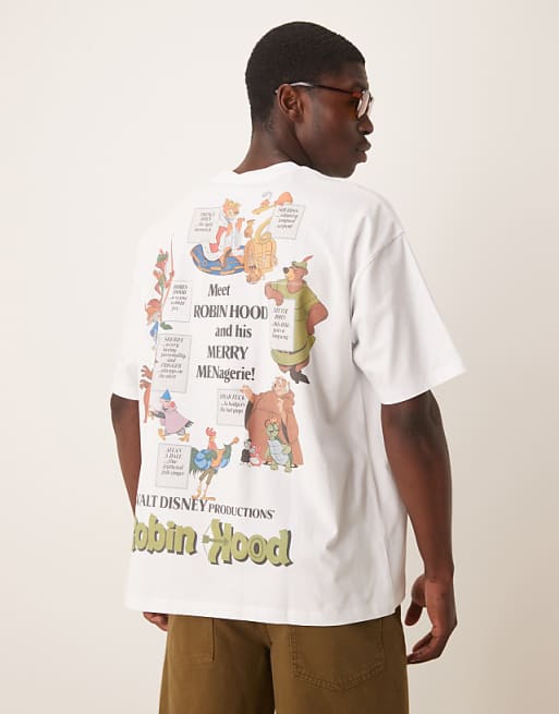 ASOS DESIGN Disney Unisex Oversized T-shirt With Robin Hood Prints In White