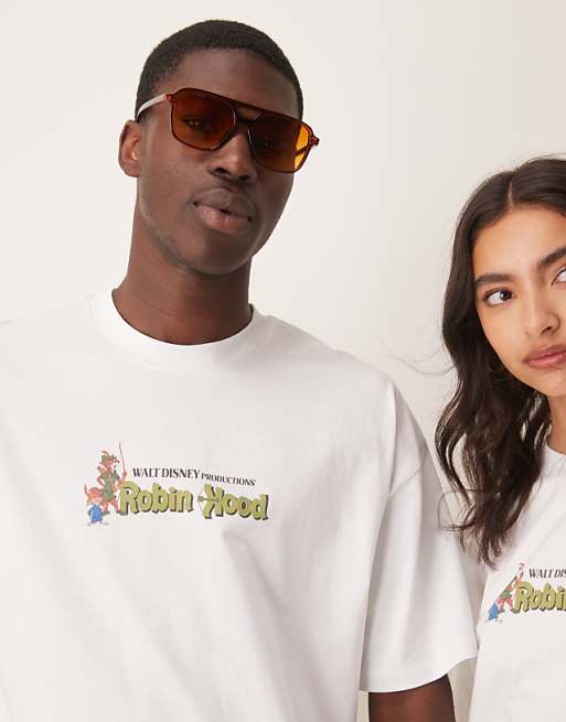 ASOS DESIGN Disney Unisex Oversized T-shirt With Robin Hood Prints In White