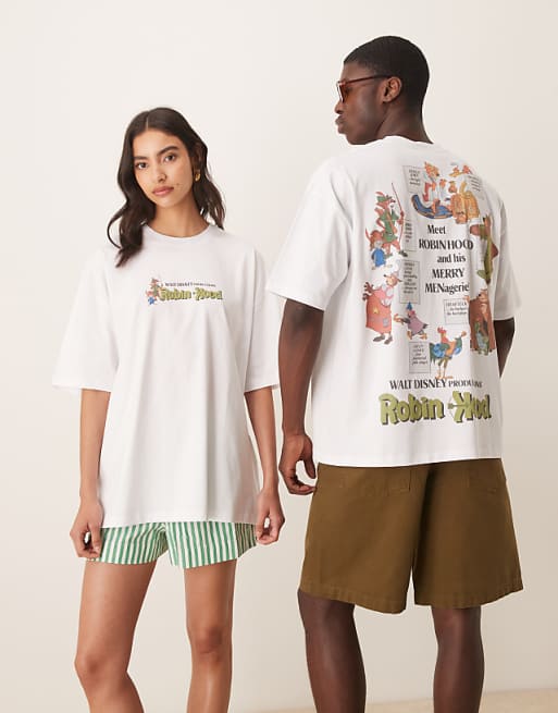 ASOS DESIGN Disney unisex oversized t-shirt with Robin Hood prints in white