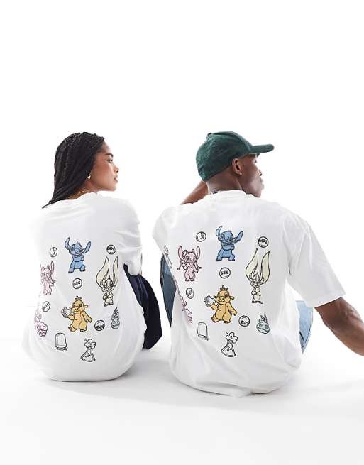 ASOS DESIGN Disney Unisex Oversized T-shirt With Stitch Prints In White