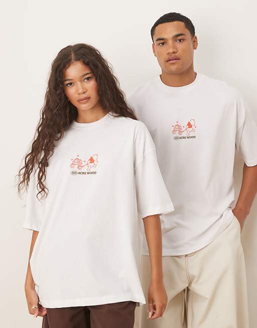 ASOS DESIGN Disney Unisex Oversized T-shirt With Winnie The Pooh Prints In White