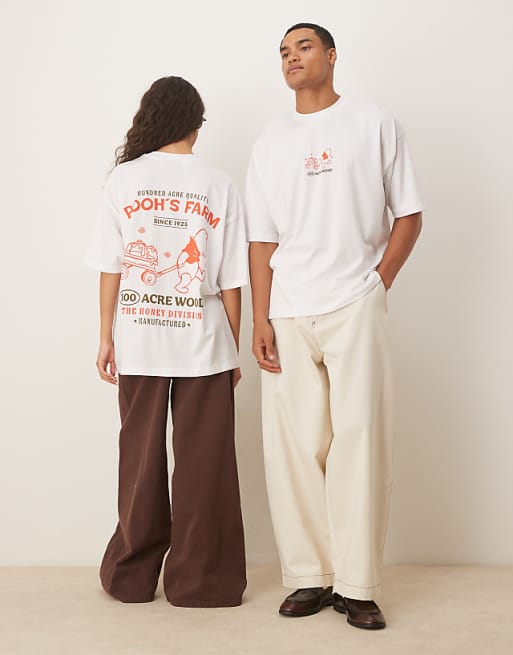 ASOS DESIGN Disney unisex oversized t-shirt with Winnie The Pooh prints in white