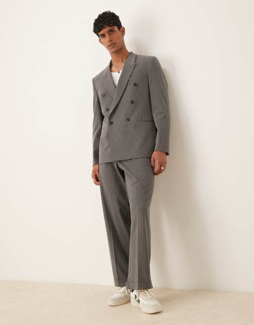 ASOS DESIGN Double Breasted Relaxed Suit In Charcoal Pinstripe