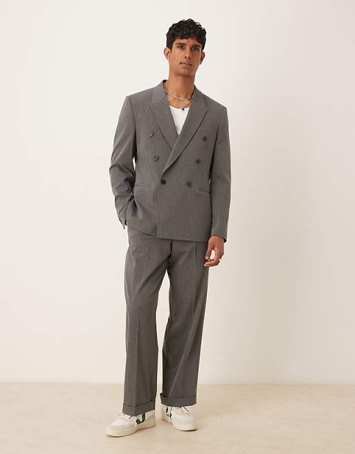 ASOS DESIGN double breasted relaxed suit in charcoal pinstripe