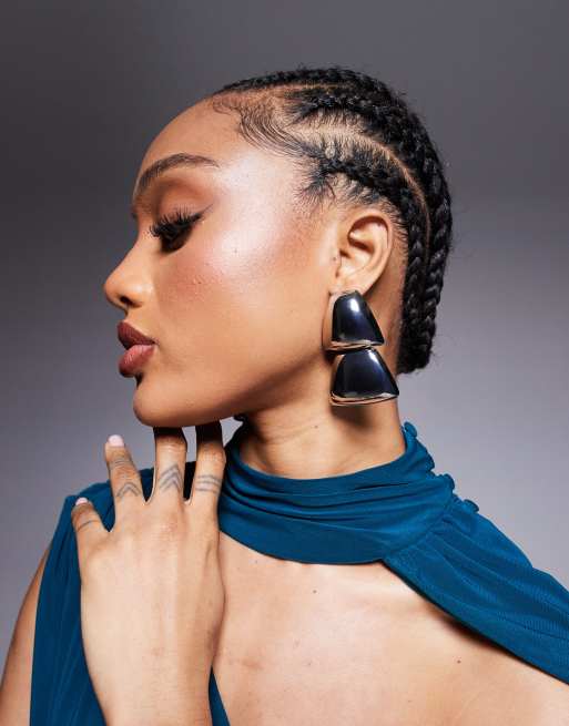 ASOS DESIGN Double Doorknocker Earrings In Silver Tone