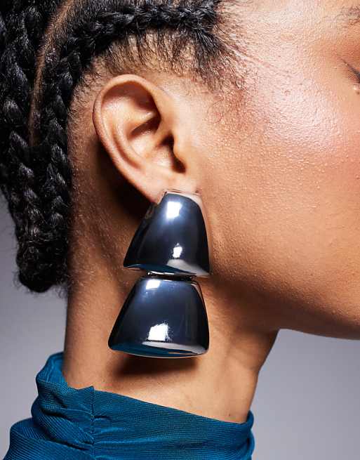 ASOS DESIGN double doorknocker earrings in silver tone