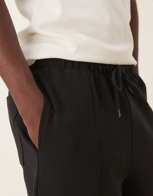 ASOS DESIGN Double Face Tapered Joggers With Pin Tucks In Black