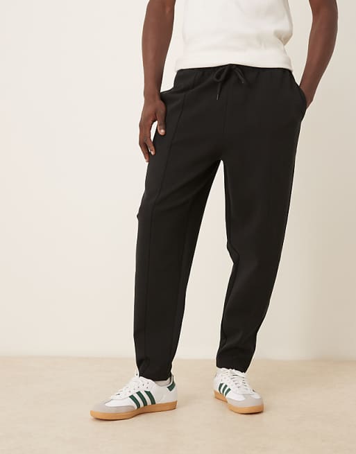 ASOS DESIGN Double Face Tapered Joggers With Pin Tucks In Black
