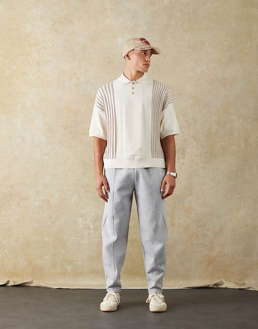ASOS DESIGN double face tapered joggers with pin tucks in grey marl