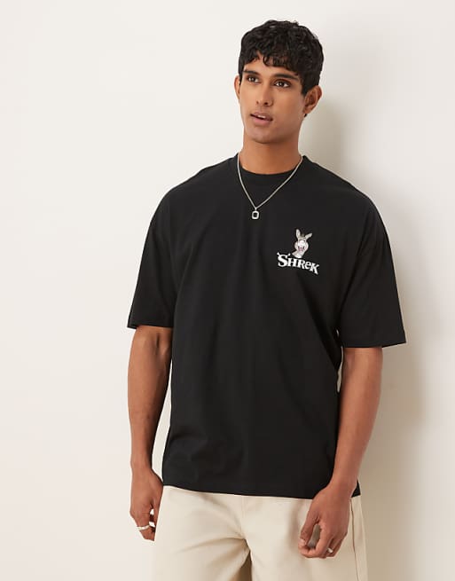 ASOS DESIGN Dreamworks Unisex Oversized T-shirt With Shrek Donkey Prints In Black