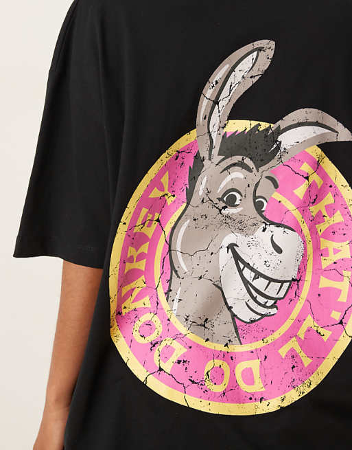 ASOS DESIGN Dreamworks Unisex Oversized T-shirt With Shrek Donkey Prints In Black