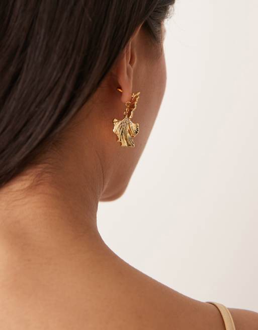 ASOS DESIGN Drop Earrings With Crystal And Textured Leaf Design In Gold Tone