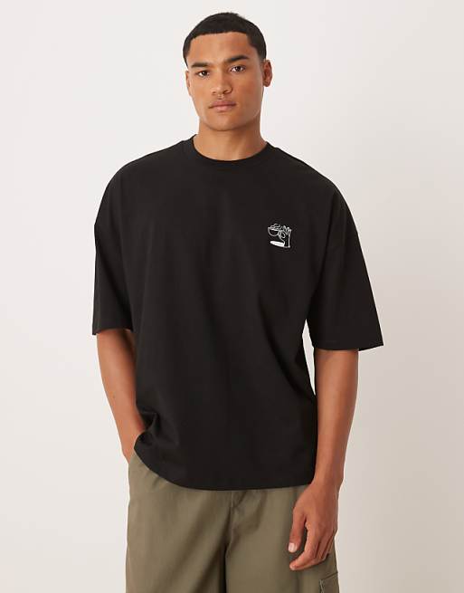 ASOS DESIGN Dropped Shoulder Oversized T-shirt With Print Detail In Black
