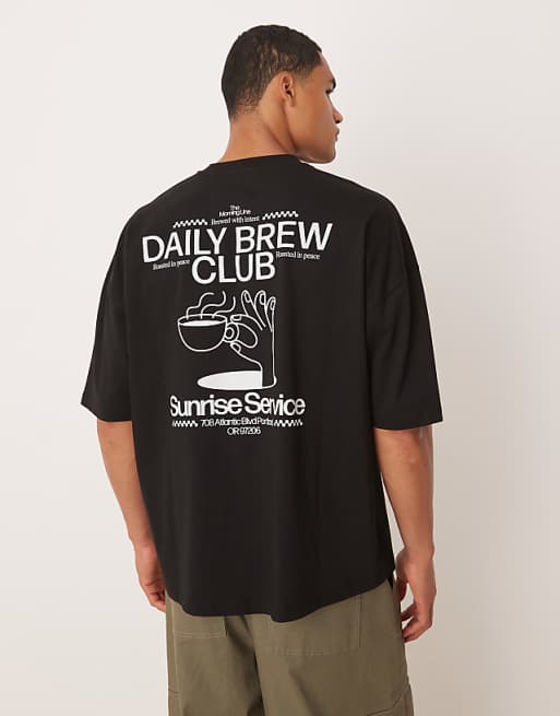 ASOS DESIGN dropped shoulder oversized t-shirt with print detail in black