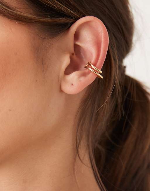 ASOS DESIGN ear cuff with double loop design in gold tone