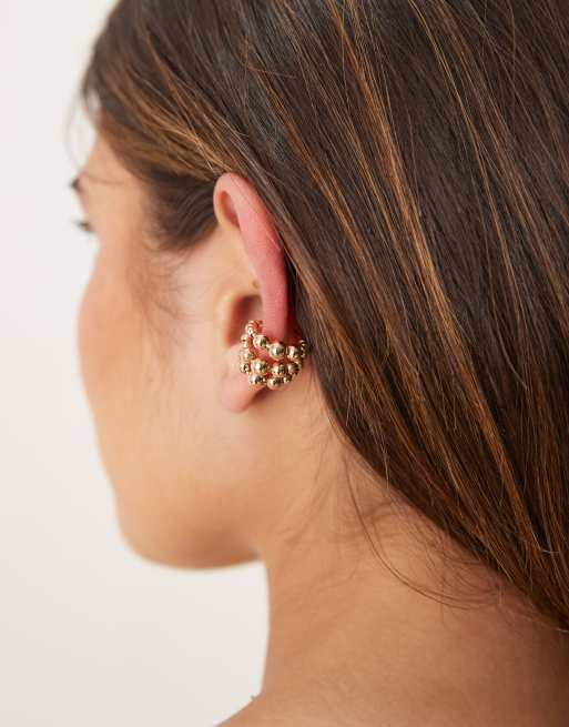ASOS DESIGN Ear Cuff With Triple Molten Row In Gold Tone