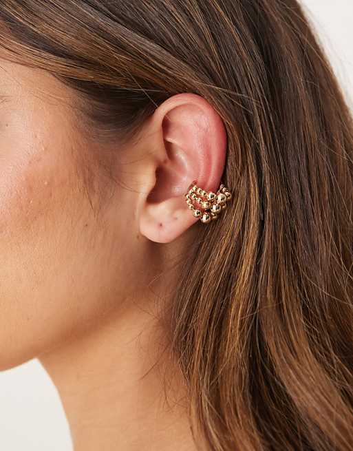 ASOS DESIGN ear cuff with triple molten row in gold tone