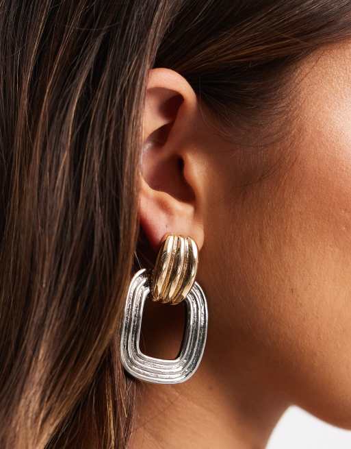 ASOS DESIGN Earrings In Silver Tone With Hoop Detail In Silver And Gold Tone