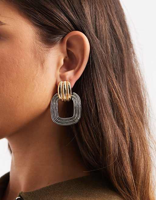ASOS DESIGN earrings in silver tone with hoop detail in silver and gold tone